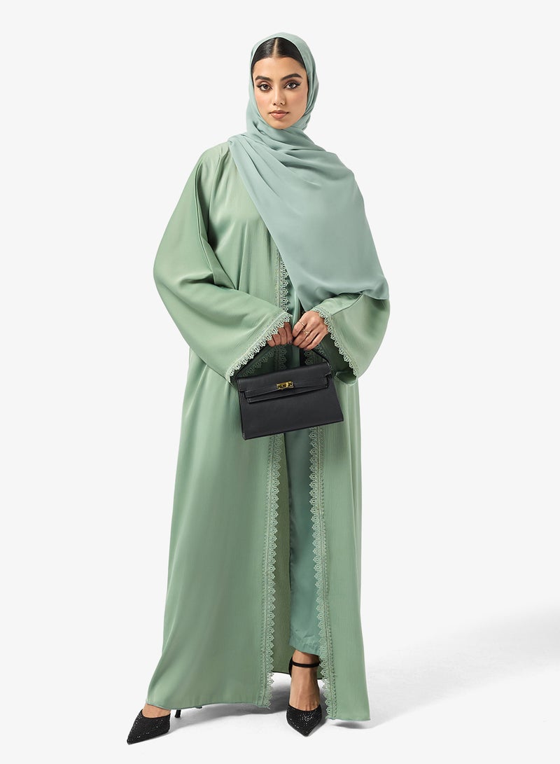 hayas closet Lace detail Abaya With Sheila - Image 1